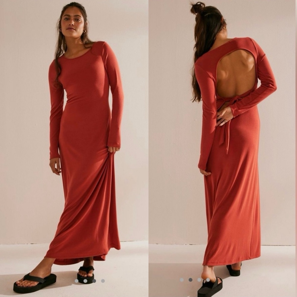 Free People Beach Aubre Open-Back Essential Maxi Dress in Chili Oil